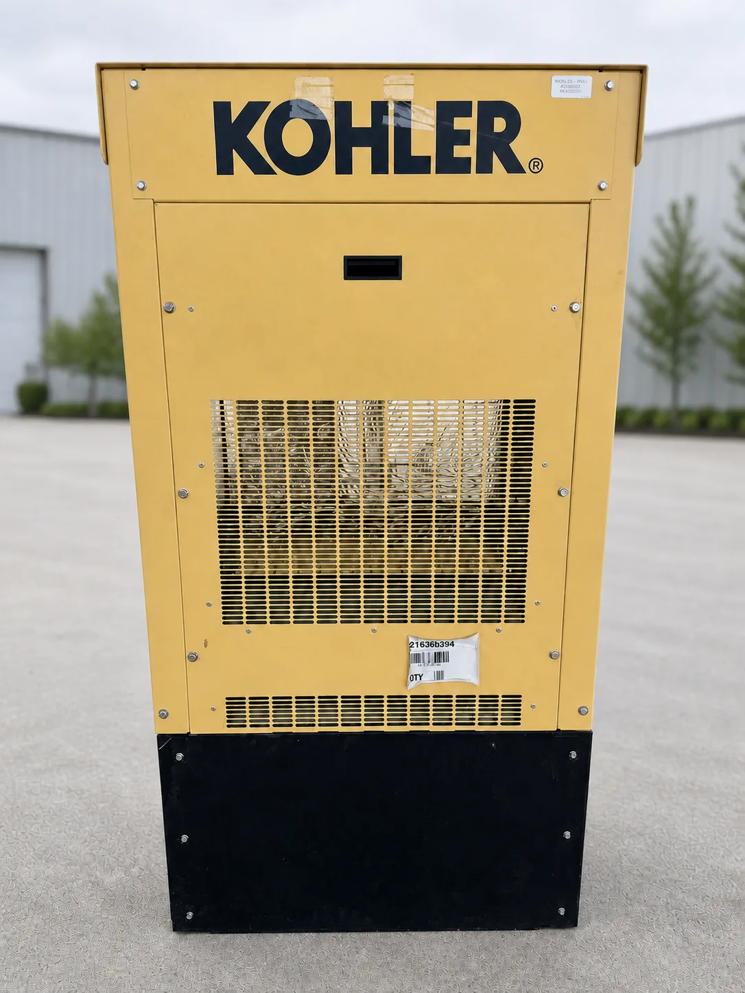 Kohler 15REOZK radiator end view showing cooling grille and data label